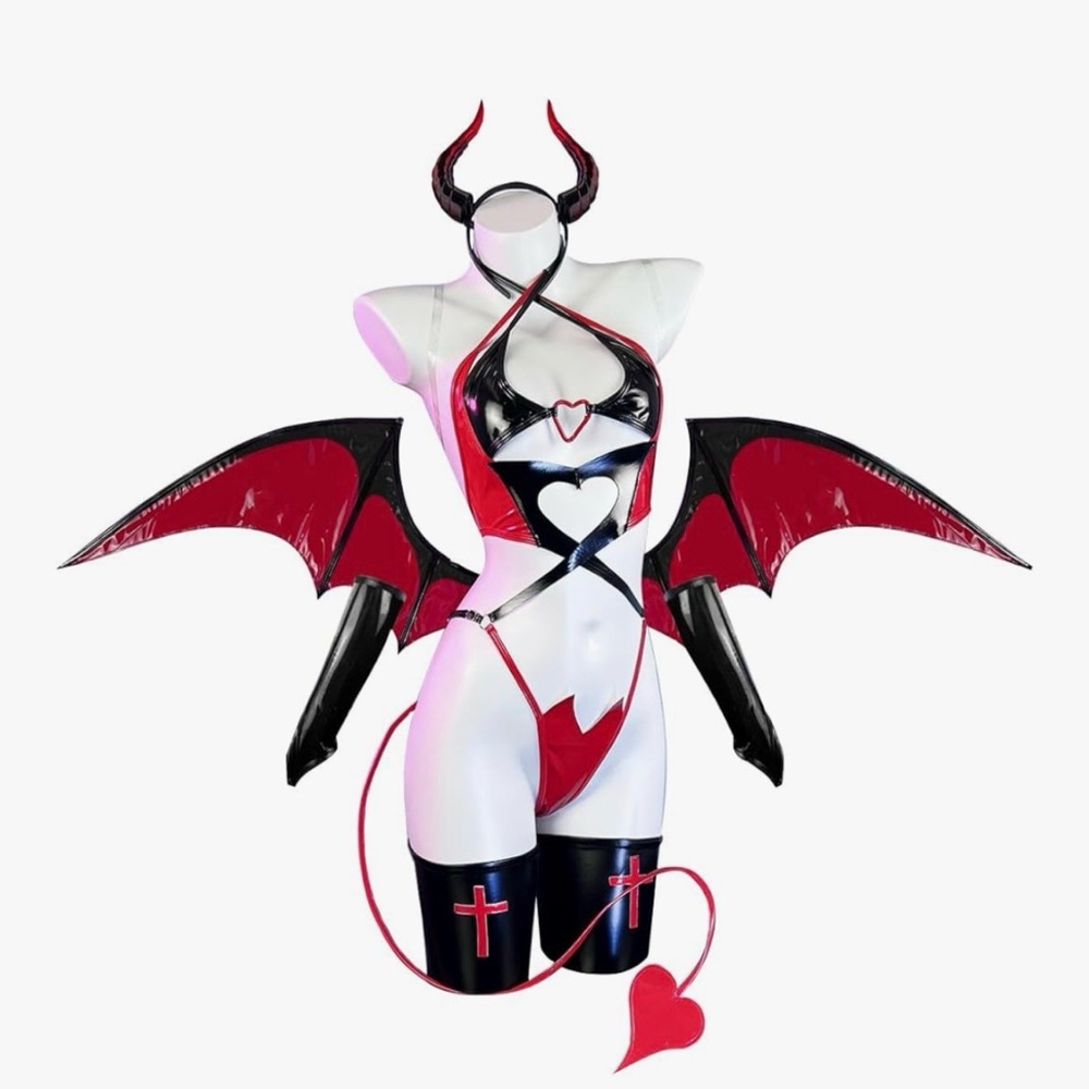 Korura Club Red and Black Devil Wing Heart Cutout Anime Costume
